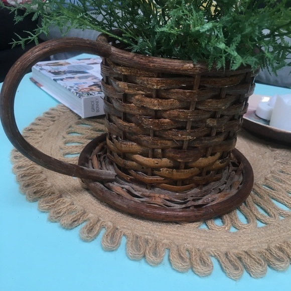 *Vintage* Boho Wicker Teacup Planter Cottagecore - Picture 3 of 9